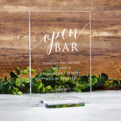 Clear Acrylic Open Bar Sign with Stands, 5"x7" Clear Acrylic Wedding TableTop Sign for Wedding Reception Event Party - size: 5" x 7" Open Bar Wedding Sign