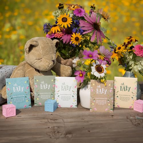Oh Baby Flower Seeds Packets - Girl/Boy Baby Shower Favors - Pre-Filled, 25 Wildflower Seed Packs for Favor - Eco-Friendly Gift & Babys Guest Giveaways - Non-GMO Seeds - Brown - style: Oh Baby Natural