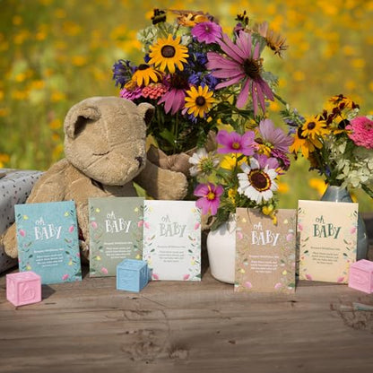 Oh Baby Flower Seeds Packets - Girl/Boy Baby Shower Favors - Pre-Filled, 25 Wildflower Seed Packs for Favor - Eco-Friendly Gift & Babys Guest Giveaways - Non-GMO Seeds - Brown - style: Oh Baby Natural