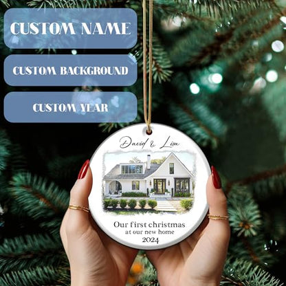 Personalize Our 2025 First Christmas Married at Our New Home Ornament Custom Name Homeowners House Photo Housewarming Wedding Gift for Couples Newlyweds Just Engaged Family Special Holiday Keepsake - color: Photo House