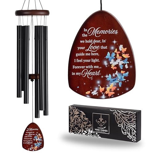 Memorial Wind Chimes for Loss of Loved One, Windchimes in Memory of a Loved One, Sympathy Gift Baskets, Bereavement Condolence Gifts, Memorial Gifts for Loss of Mom, 32" Sympathy Butterfly, Black - size: 32" Butterfly