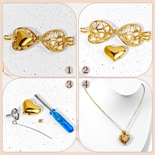Paw Print Heart Pet Ashes Memorial Necklace with Mini Inner Box-B-Gold ﻿ | Pet Cremation Jewelry for Ashes, Cremation Urn Jewelry to Hold Dog & Cat Ashes Pendant with Box Filling Tools - color: B-Gold