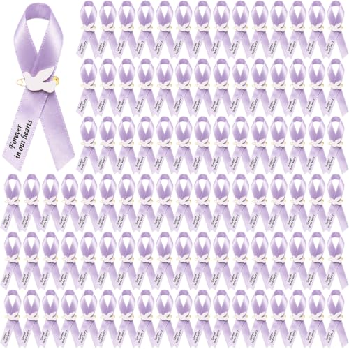Geosar 100 Pcs Dove Funeral Memorial Ribbons Pins Memorial Service Respect Funeral Personalized Ribbon Bow with Safety Pins and White Dove for Mourning Mental Health Awareness Month Gifts(Lavender) - color: Lavender, style: Pigeon