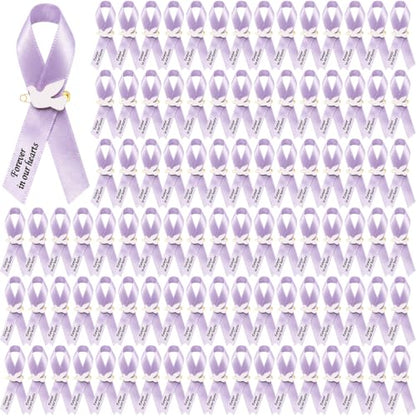 Geosar 100 Pcs Dove Funeral Memorial Ribbons Pins Memorial Service Respect Funeral Personalized Ribbon Bow with Safety Pins and White Dove for Mourning Mental Health Awareness Month Gifts(Lavender) - color: Lavender, style: Pigeon