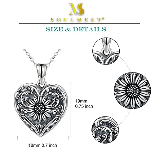 SOULMEET Personalized Silver Locket Necklace That Holds Pictures Photo Keep Someone Near to You, Memorial Custom Lockets Necklaces Letters Engraving for His Her - color: A-Sunflower-Black, style: Locket+Custom Photo+Engraved