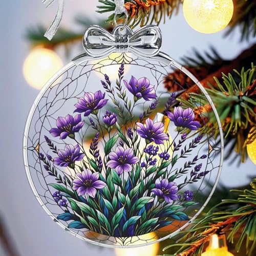 Bauhinia & Violets Crystal Glass Hanging Ornament for Christmas Tree Decor, Christmas Ornaments Xmas Decorations, Holiday Keepsake Present Exchange Ideas - color: Bauhinia & Violets