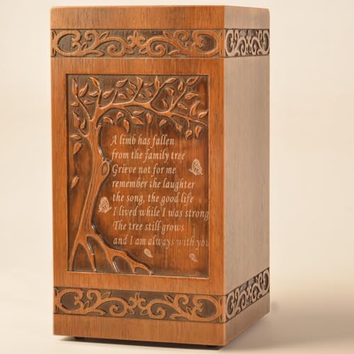 KIMNAG Wooden Cremation Urn for Human Wood Ashes Decorative Box Funeral Urns for Adult Male Female with Burial or Memorial Keepsake (Tree of Life (XL) 250lbs)