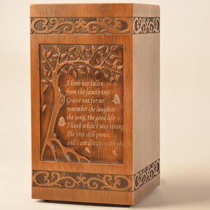 KIMNAG Wooden Cremation Urn for Human Wood Ashes Decorative Box Funeral Urns for Adult Male Female with Burial or Memorial Keepsake (Tree of Life (XL) 250lbs)
