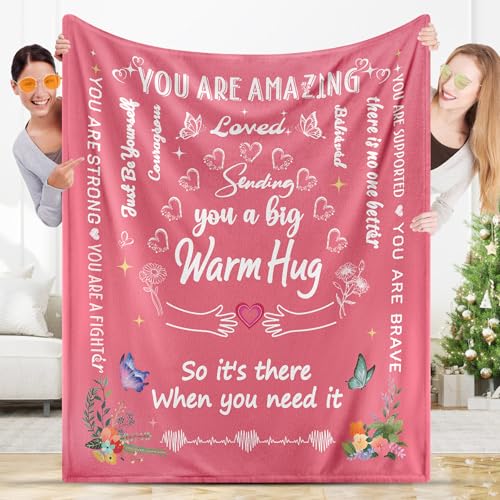 Warm Hug Get Well Throw Blanket Gifts for Women 52'' x 60'' | You're Loved Blankets with Inspirational Words after Surgery Cancer Recovery Gifts for Friends,Sister,Daughter - color: Pink Warm Hug