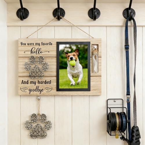 Dog Remembrance Gift Memorial Gifts for Dogs or Cats,Picture Frame with Paw Print Design,Loss of Dog Sympathy ,Wood Photo Display with Quote and Hair Keepsake Vial,a Grieving Friend Pet Lost Gift and Dead box (wood,4*6)