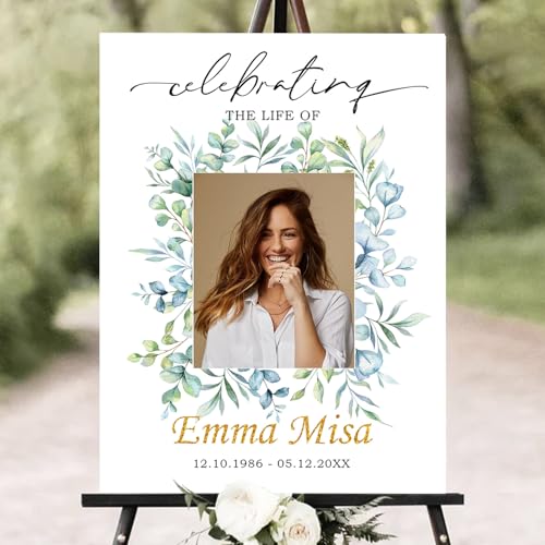 Personalized Funeral Welcome Sign – Celebration of Life Sign with Photo, Custom Memorial Sign with Floral Frame, Minimalist Memory Board for Funeral Décor (Design 21). - color: Design 21