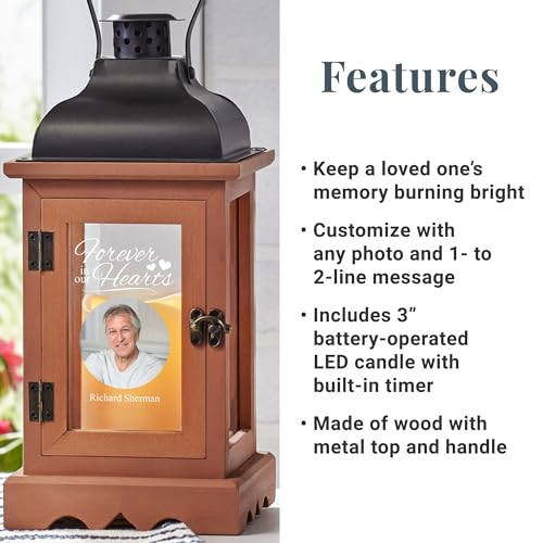 Let's Make Memories Personalized Memorial Lantern - Sympathy - Condolences - in Memory - LED Candle - Automatic Timer - Wood/Metal - in Our Hearts - style: In Our Hearts