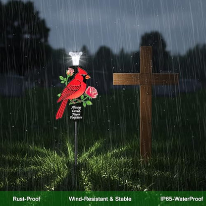 Solar Cardinal Memorial Stakes for Graves - Metal Cemetery Decorations with LED Light, Sympathy Gift for Loss of Father Dad, Mom, Grandma, Garden Grave Markers - style: Red Cardinal