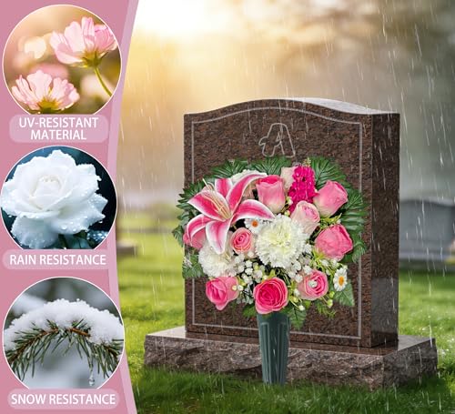 Artificial Cemetery Flowers,Memorial Flowers,Beautiful Arrangements for Headstones,Silk Lily Rose Carnation