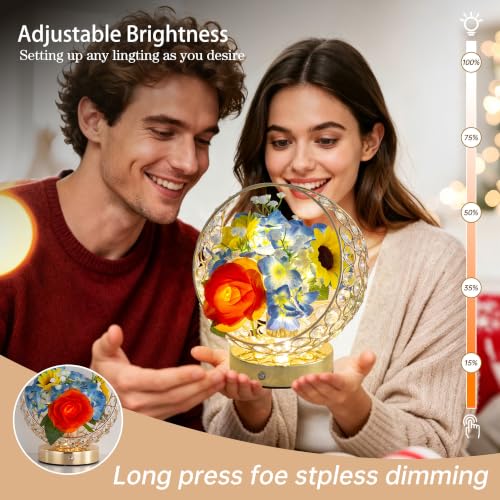 Birthday Gifts for Women,Rose Hydrangea Sunflowers Flower Lamp | Thinking of You Unique Gift Baskets for Festival Restaurant Bedroom for Grandma Wife Best Friends Self Care Gifts - color: Blue