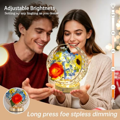 Birthday Gifts for Women,Rose Hydrangea Sunflowers Flower Lamp - color: Blue