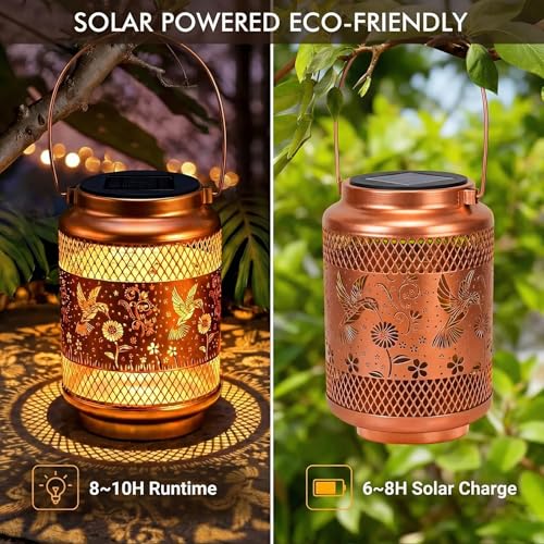 Solar Lanterns Outdoor Garden Decor- Solar Lights Waterproof Hummingbird Decorative Hanging Metal Lights Gardening Gift for Outside Yard, Patio, Backyard, Farm, Gifts for Women Mom - style: New Hummingbird