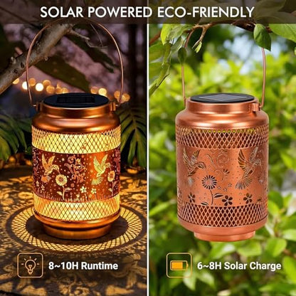 Solar Lanterns Outdoor Garden Decor- Solar Lights Waterproof Hummingbird Decorative Hanging Metal Lights Gardening Gift for Outside Yard, Patio, Backyard, Farm, Gifts for Women Mom - style: New Hummingbird