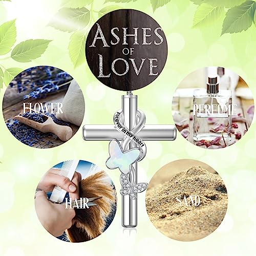 Cross Urn Necklace for Ashes 925 Sterling Silver Cremation Jewelry with Funnel Filler Kit Ashes Necklace for Human Women Girl Pets - color: A_Opal Butterfly Urn Necklace, style: Non-personalized