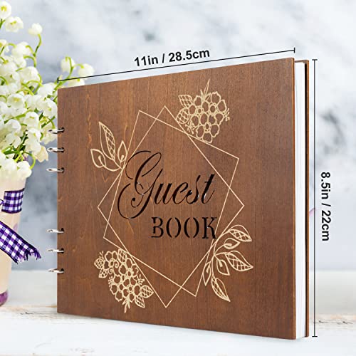 Creawoo Wooden Wedding Guest Book Reception Sign in Guestbook with Table Sign, Pen & Holder, Hardcover Memory Registry Photo Album with 90 White Pages for Wedding, Baby Shower, Birthday-11 x 8.5" - size: 11"