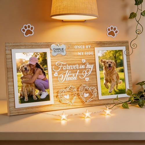 JANSHU Dogs Picture Frame Pet Dog Memorial Gifts for Loss of Dog | Wooden Double 4x6 Picture Frame with Hanging Rope, Loss of Dog Cat Sympathy Perfect Dog Remembrance Gift