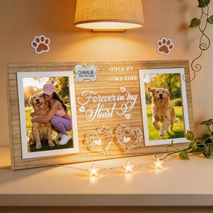 JANSHU Dogs Picture Frame Pet Dog Memorial Gifts for Loss of Dog | Wooden Double 4x6 Picture Frame with Hanging Rope, Loss of Dog Cat Sympathy Perfect Dog Remembrance Gift