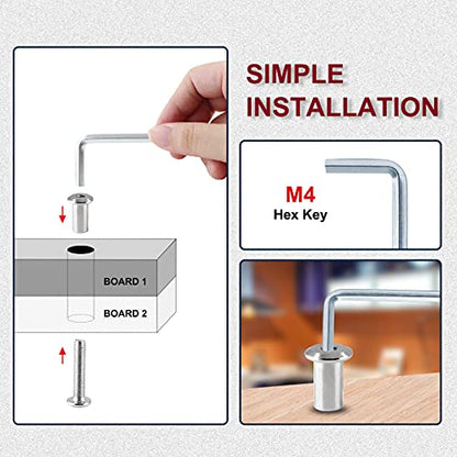 M6x20mm Hex Drive Socket Cap Bolt, Silver, 10 Pair (20 Piece) | Allen Wrench Included, Countersunk Screw Barrel Nuts, Binding Screws, For Crib Replacement Belt Cabinet - color: Silver, size: M6x20mm
