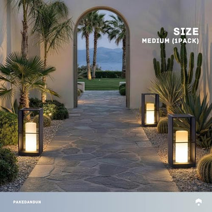 Outdoor Solar Lanterns Waterproof IP65, LED Outdoor Floor Lamp | Smart Dimmable Floor Lamps with Remote Brightness & Timer Control, Solar Powered Outside Lantern Dusk to Dawn for Patio - size: Medium-16.93"H