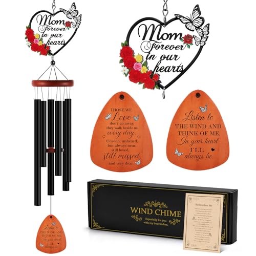 Kathfly Sympathy Wind Chimes for Loss of Loved One, 28" Memorial Wind Chimes for Outside, Bereavement Condolence Funeral Windchime Funeral Gift for Gifts for Loss of Loved One Mother Father Husband - style: Flower Mom