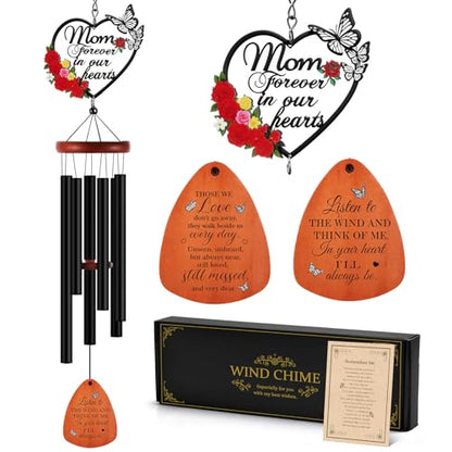 Kathfly Sympathy Wind Chimes for Loss of Loved One, 28" Memorial Wind Chimes for Outside, Bereavement Condolence Funeral Windchime Funeral Gift for Gifts for Loss of Loved One Mother Father Husband - style: Flower Mom