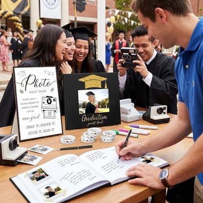 Engrowtic 2026 Graduation Guest Book with Photo Sign Decorations Guest Book Sign 100 Pages Class of 2026 Scrapbook Album DIY Tape Signature Pen for Grad Party(Photo Insertable)