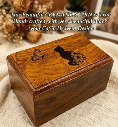 Wooden Urn Your Cat in Heaven Design-Pet Urns for Dogs & Cat Ashes-Decorative Wooden Pet Urns for Ashes - Rosewood Cremation Urns for All Pets Urns for Cats-Wooden Box