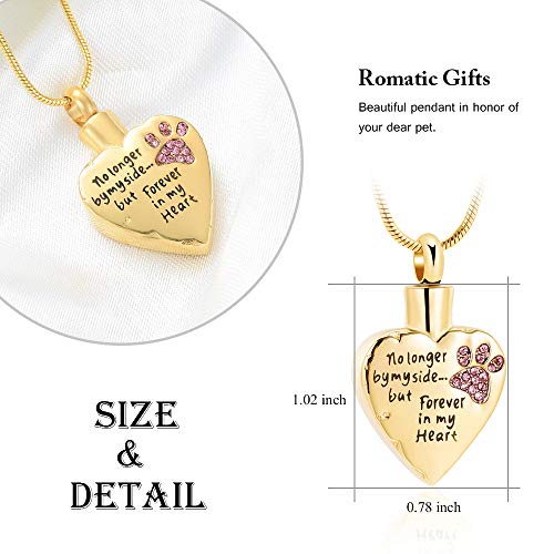 memorial jewelry No Longer by My Side,But Forever in My Heart Carved Locket Cremation Urn Necklace for Pet Dog Cats - color: Gold-Pink