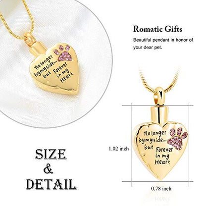 memorial jewelry No Longer by My Side,But Forever in My Heart Carved Locket Cremation Urn Necklace for Pet Dog Cats - color: Gold-Pink