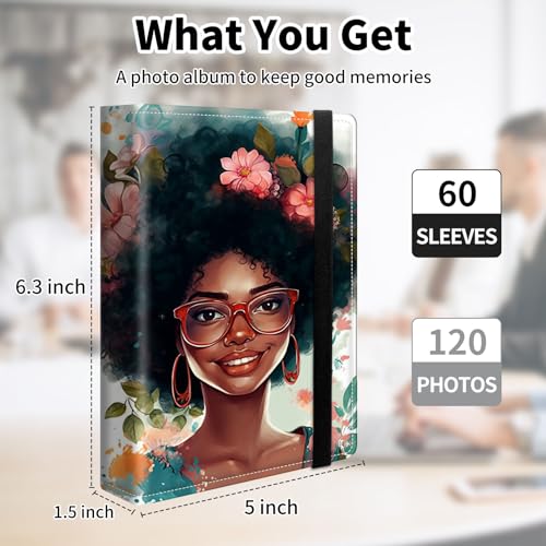 Photo Album 4x6 120 Pockets Photos with Elastic Band, PU Leather Photo Books Small Mini Capacity Picture Album for Family Wedding Anniversary Baby Vacation Pictures, Flower African Girl - color: Flower African Girl