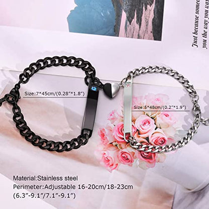 MEALGUET Matching Couple Bracelets for Men Women : His Hers Stainless Steel Cuban Link Chain Bracelets Set for Boyfriend Girlfriend Husband Wife, Romantic Gifts for Valentines Birthday Anniversary - style: Personalized-link style 1