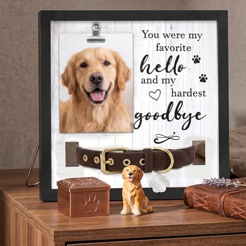 3 Pcs Dog Memorial Picture Frame Memorial Bracelet Set, Pet Memorial Frame with Collar Holder Sympathy Paw Print Friendship Bracelets, Pet Memorial Gifts for Loss of Dogs or Cats