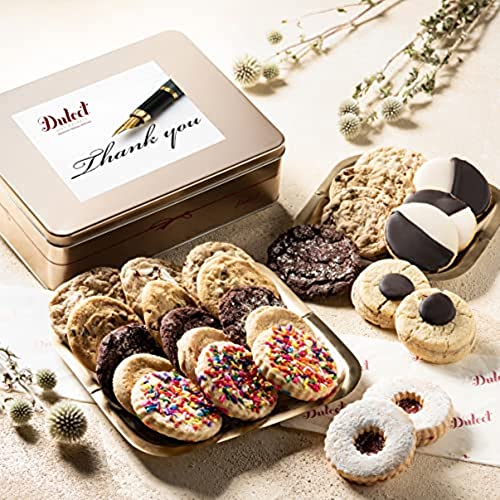 Thank You Baskets For Women Gourmet Assortment All Flavor Cookie Tin Box, For Every Special Occasion – Holiday, for Men and Women, By Dulcet Git Baskets - color: Thank You