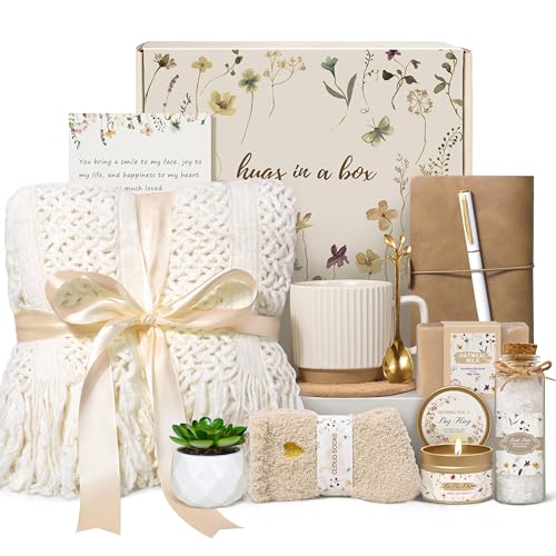 Birthday Gifts for Women, Get Well Soon Self Care Package Box, Sending Hug Baskets Thinking of You Inspirational Gift for New Mom Best Friend Birthday (Ivory) - color: Ivory