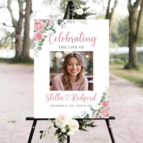 Personalized In Loving Memory Funeral Sign with Photo, Elegant Celebration Tribute Decorations Display, Celebration Tribute Board, Forever In Our Hearts Keepsake for Loved Ones #6 - color: Version6