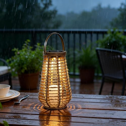 Hanging Solar Lanterns Outdoor Waterproof, Hand-Woven Hemp Rope,10x5.5 Inch