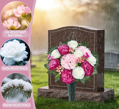 Artificial Cemetery Flowers,Memorial Flowers,Beautiful Arrangements for Headstones,Silk Hydrangea Rose Lily Daisy