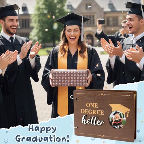 CY2SIDE Graduation Photo Album Scrapbook - 30Page One Degree Hotter Wooden Graduation Scrapbook Craft Kit School Day Memory Book DIY Class 2026 Graduate Handmade Album Gift for College Senior Grad - style: One Degree Hotter