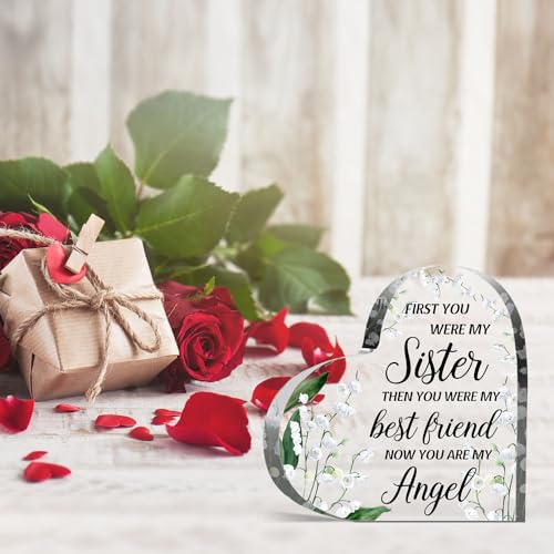 Sympathy Gifts for Loss of Sister, Memorial Gifts for Friends Female Women, In Memory of Sister Acrylic Heart Plaque, Funeral Remembrance Decor Ornament Sign, Bereavement Condolences Grief Gifts - style: Sister03 4 X 4 IN