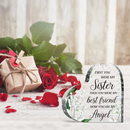 Sympathy Gifts for Loss of Sister, Memorial Gifts for Friends Female Women, In Memory of Sister Acrylic Heart Plaque, Funeral Remembrance Decor Ornament Sign, Bereavement Condolences Grief Gifts - style: Sister03 4 X 4 IN