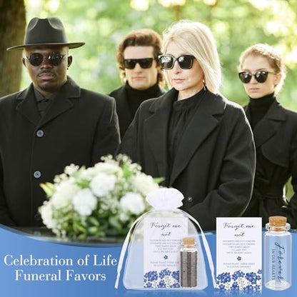 Tanlade 100 Sets Funeral Favors Memorial Seed Big Glass Bottles with Cork Stopper Forget Men Not Funeral Prayer Celebration of Life Card for Loss of Loved Memorial Service, 0.87x1.97in, No Seed
