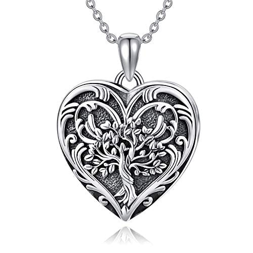 SOULMEET Personalized Silver Locket Necklace That Holds Pictures Photo Keep Someone Near to You, Memorial Custom Lockets Necklaces Letters Engraving for His Her - color: D-Tree-Black, style: Locket Necklace Only
