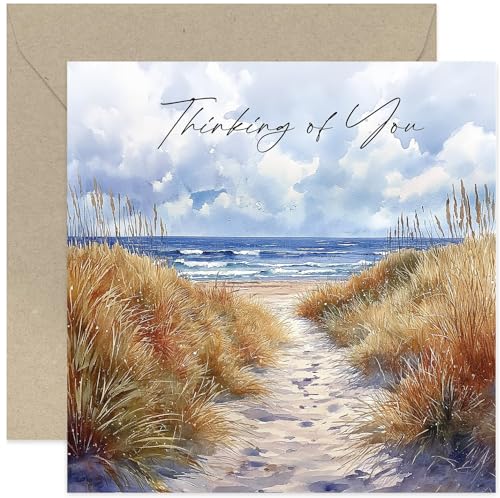 Thinking of You Cards For Him Her - Watercolour Sand Dune Beach Scene Luxury Sympathy Card for Men and Women - Sorry for Your Loss Card for Man - For Friends and Family - Blank Inside