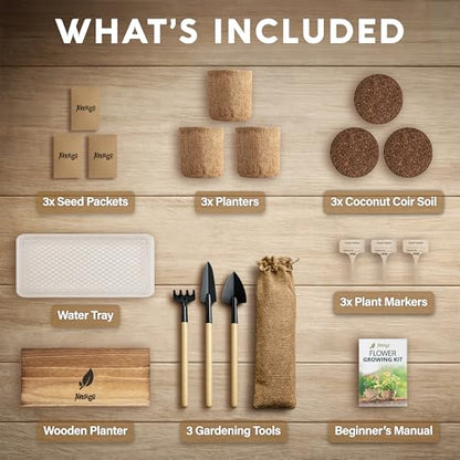 AVERGO Flower Seeds Growing Kit - Complete Indoor Plant Set | Complete Indoor & Outdoor Kit with Seeds for Planting, Planters, Soil, Tools, Instructions