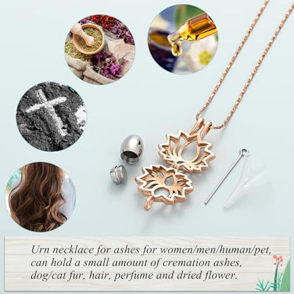 Imrsanl Cremation Jewelry for Ashes - Lotus Flower Ashes Pendant Necklace with Mini Keepsake Urn Memorial Ash Jewelry - color: Z-Rose Gold Silver